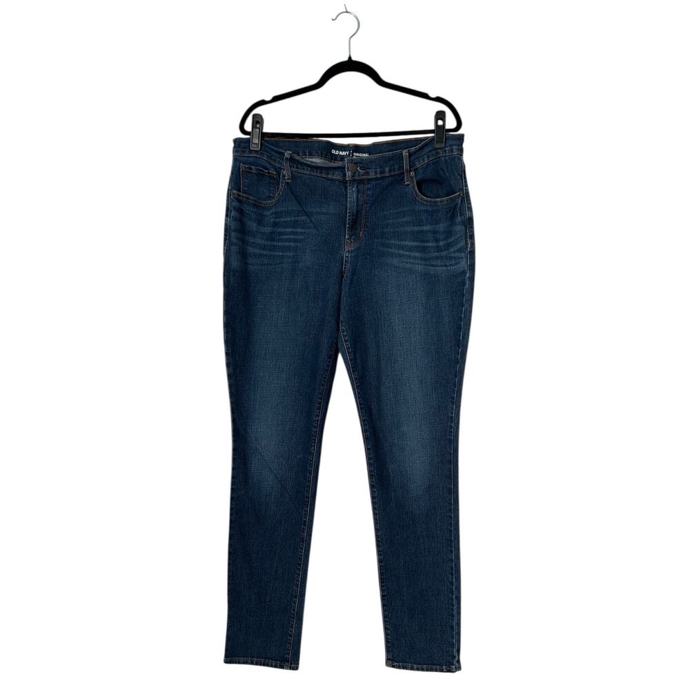 Old Navy Jeans Womens Size 16 Long Mid Rise Straight Leg Dark Wash Stretch Denim